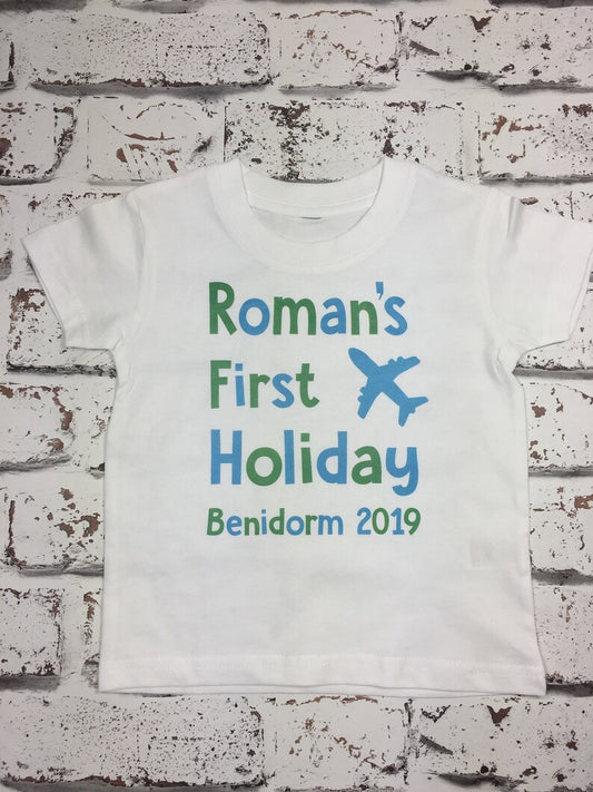 Children's Personalised First Holiday T Shirt - Children's T-Shirts - Boys T-Shirt - Girls T-Shirt - Kids Tops - Kids Tees - Baby Tees