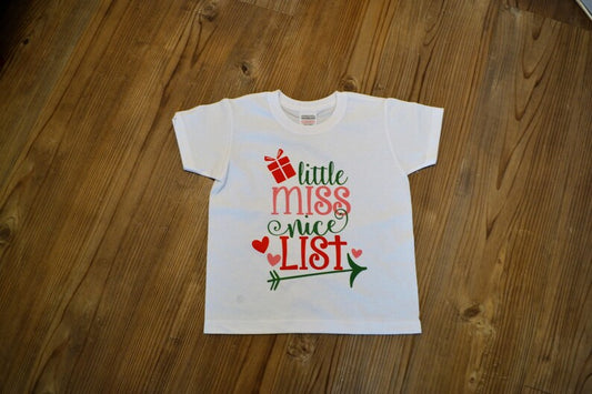 Little Miss Nice List Kids Tee - Christmas Clothing - Christmas T-shirt - Kids Tee - Christmas Outfit - Holiday Season - Kids Christmas