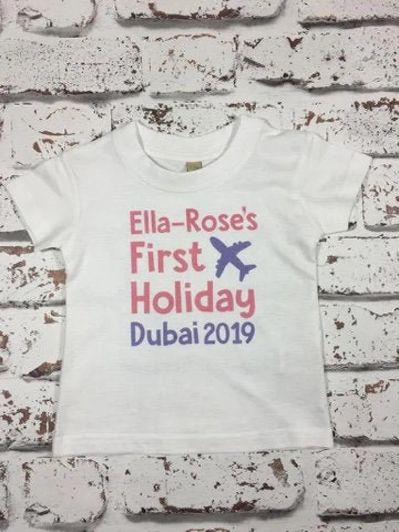 Children's Personalised First Holiday T Shirt - Children's T-Shirts - Boys T-Shirt - Girls T-Shirt - Kids Tops - Kids Tees - Baby Tees