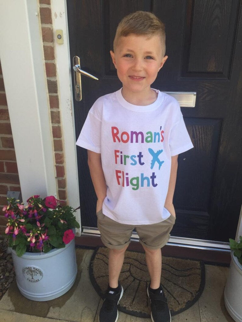 Children's Personalised First Flight T Shirt - Children's T-Shirts - Boys T-Shirt - Girls T-Shirt - Kids Tops - Kids Tees - Baby Tees