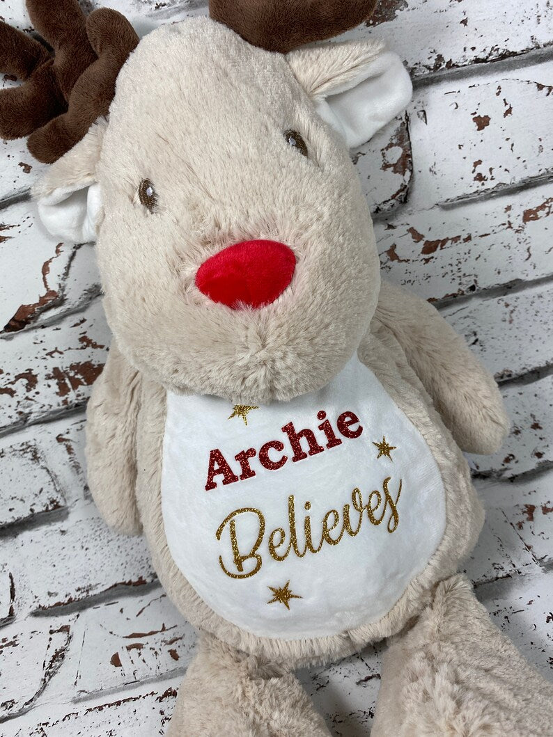 Personalised Reindeer Soft Toy - Childrens Reindeer plush - Christmas Reindeer Soft Toy - Christmas Toy - Personalised Christmas Toy