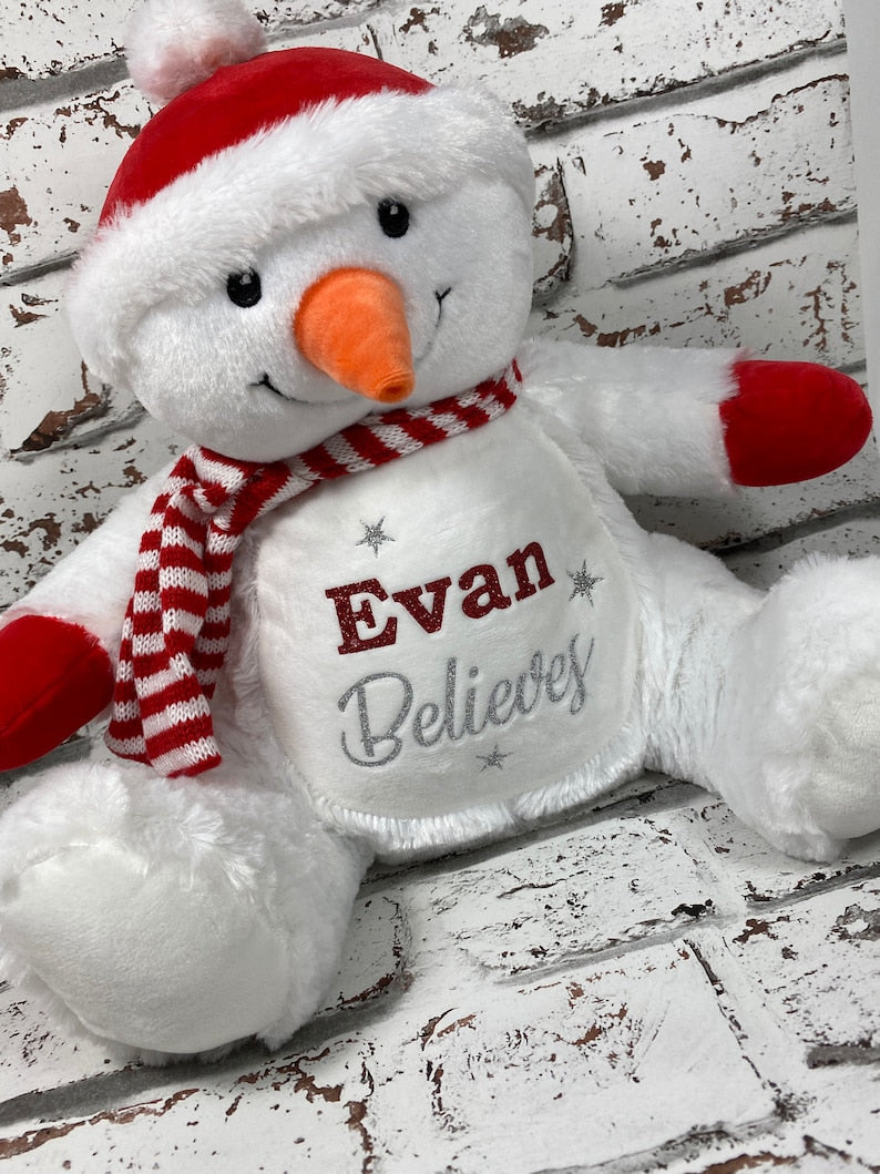 Personalised Snowman Soft Toy & Pyjama Storage - Christmas Pyjamas - Reindeer Plush - Christmas Reindeer Soft Toy - Reindeer Teddy - Cute