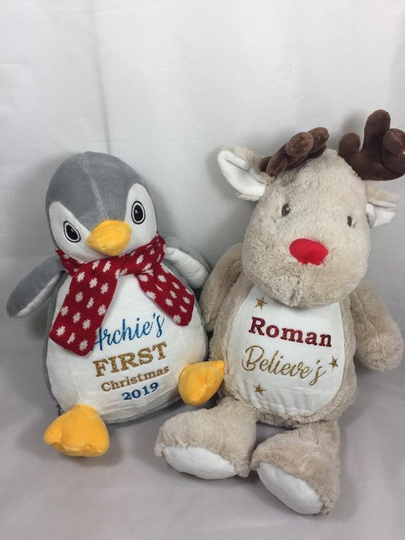 Personalised Penguin Soft Toy & Pyjama Storage - Christmas Pyjamas - Reindeer Plush - Christmas Penguin Soft Toy - Reindeer Teddy - Cute