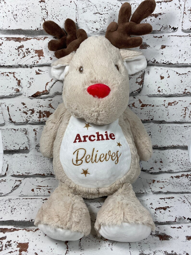 Personalised Reindeer Soft Toy - Childrens Reindeer plush - Christmas Reindeer Soft Toy - Christmas Toy - Personalised Christmas Toy