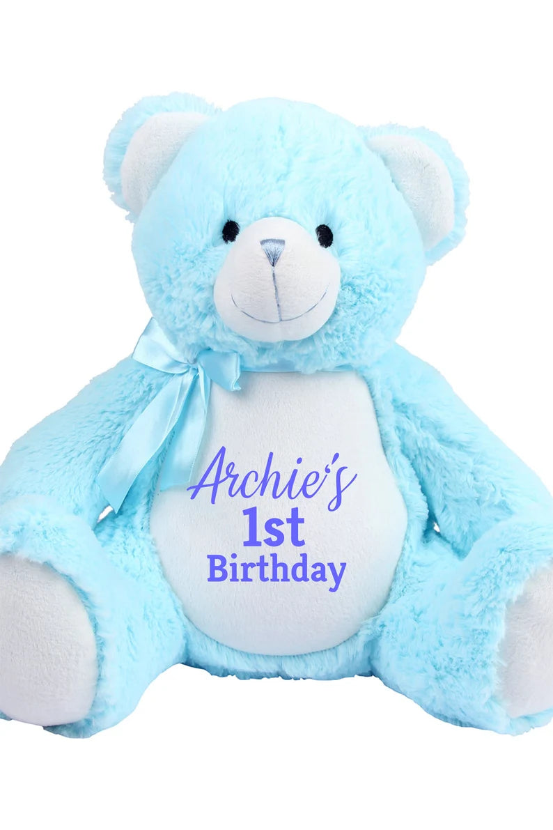 Personalised Blue Bear Soft Toy - Teddy Bear - Soft Toy - Bear Plush Toy- Baby Toy - Childs Toy - New Baby - Isolation Present - Birthday