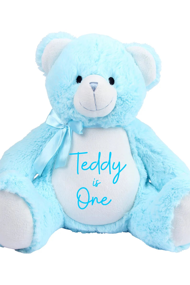 Personalised Blue Bear Soft Toy - Teddy Bear - Soft Toy - Bear Plush Toy- Baby Toy - Childs Toy - New Baby - Isolation Present - Birthday