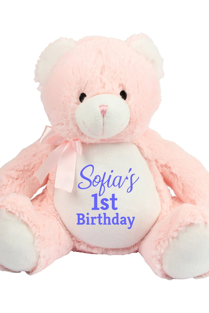 Personalised Pink Bear Soft Toy - Teddy Bear - Soft Toy - Bear Plush Toy- Baby Toy - Childs Toy - New Baby - Isolation Present - Birthday