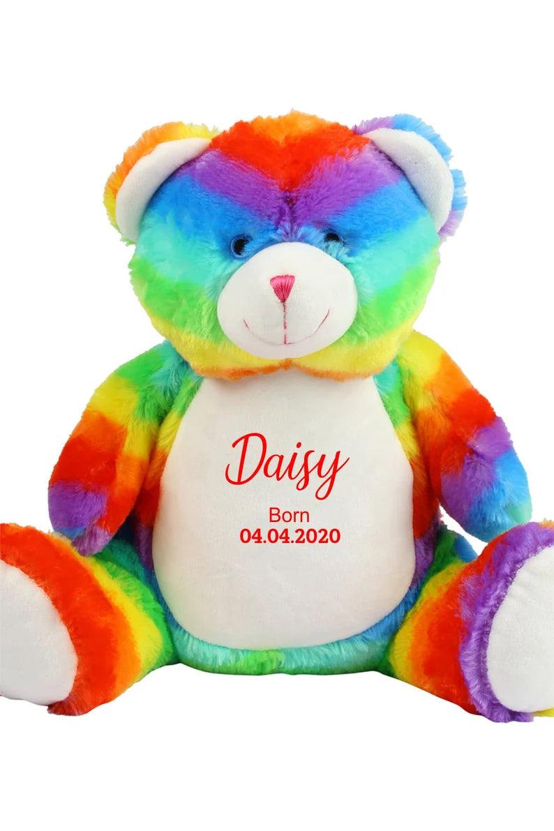 Personalised Rainbow Bear Soft Toy - Teddy Bear - Soft Toy - Bear Plush Toy- Baby Toy - Childs Toy - New Baby - Isolation Present - Birthday