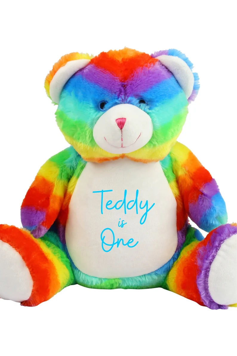 Personalised Rainbow Bear Soft Toy - Teddy Bear - Soft Toy - Bear Plush Toy- Baby Toy - Childs Toy - New Baby - Isolation Present - Birthday