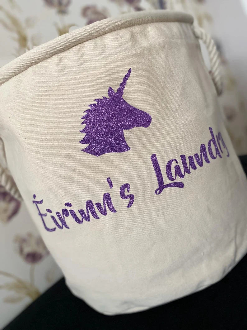 Personalised Unicorn Laundry Bag - Personalised Toy Bag - Storage Bag - Knitting Bag - Log Storage - Dog Toy Bag - Laundry - Trug - Shoe Bag