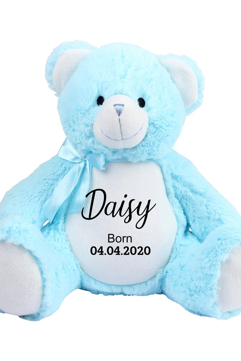 Personalised Blue Bear Soft Toy - Teddy Bear - Soft Toy - Bear Plush Toy- Baby Toy - Childs Toy - New Baby - Isolation Present - Birthday