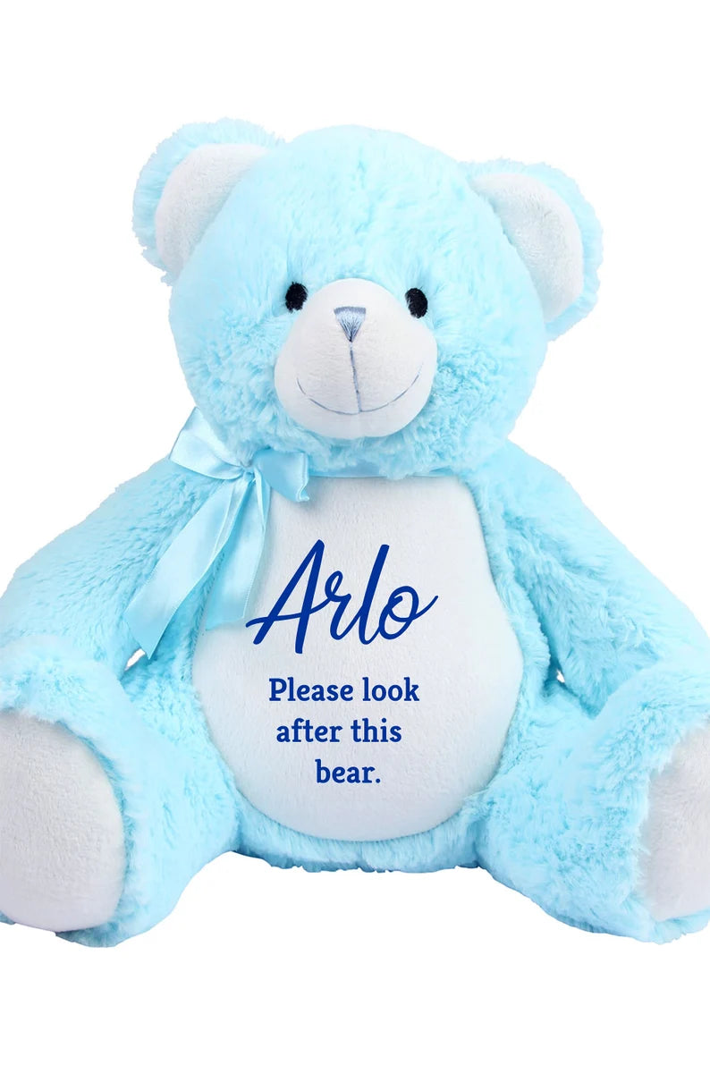 Personalised Blue Bear Soft Toy - Teddy Bear - Soft Toy - Bear Plush Toy- Baby Toy - Childs Toy - New Baby - Isolation Present - Birthday