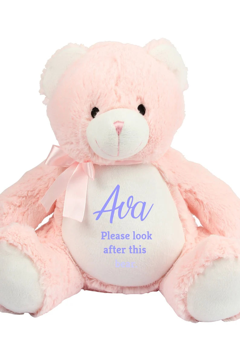 Personalised Pink Bear Soft Toy - Teddy Bear - Soft Toy - Bear Plush Toy- Baby Toy - Childs Toy - New Baby - Isolation Present - Birthday