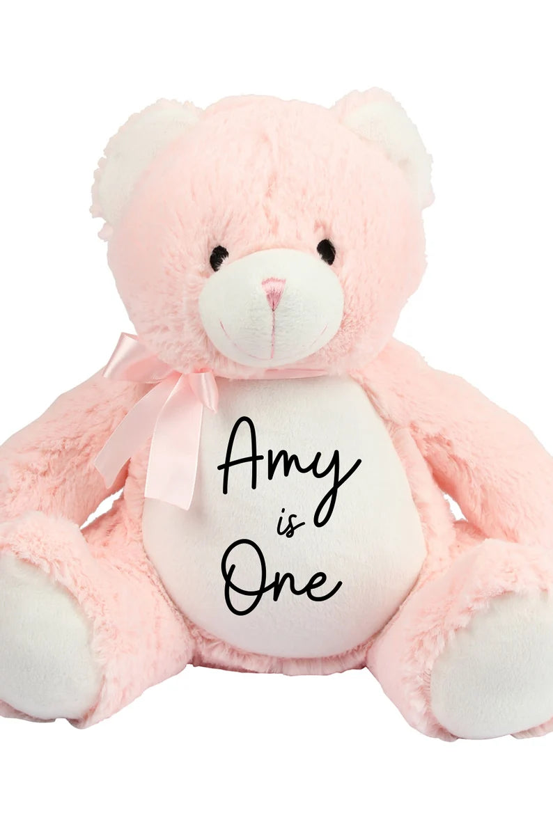 Personalised Pink Bear Soft Toy - Teddy Bear - Soft Toy - Bear Plush Toy- Baby Toy - Childs Toy - New Baby - Isolation Present - Birthday