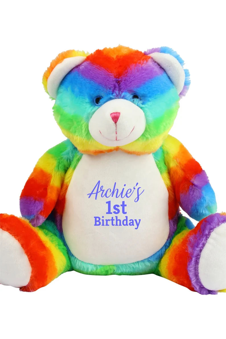 Personalised Rainbow Bear Soft Toy - Teddy Bear - Soft Toy - Bear Plush Toy- Baby Toy - Childs Toy - New Baby - Isolation Present - Birthday