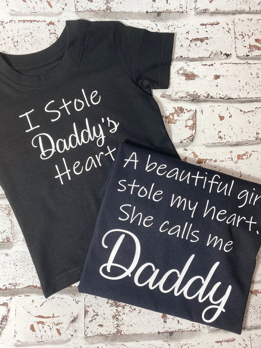 I Stole Daddy's Heart Tshirts - Father and Daughter T Shirt Sets - Twinning Set - Dad and Son T Shirt Set - Matching T Shirts, Daddy T-Shirt