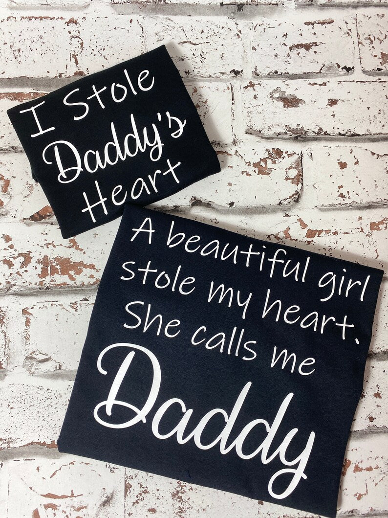 I Stole Daddy's Heart Tshirts - Father and Daughter T Shirt Sets - Twinning Set - Dad and Son T Shirt Set - Matching T Shirts, Daddy T-Shirt