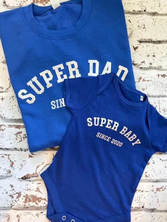 Super Dad/Baby Sweater Set - Matching Father and Son T Shirt Sets - Twinning Set - Dad and Son T Shirt Set - Matching T Shirts, Daddy Tee