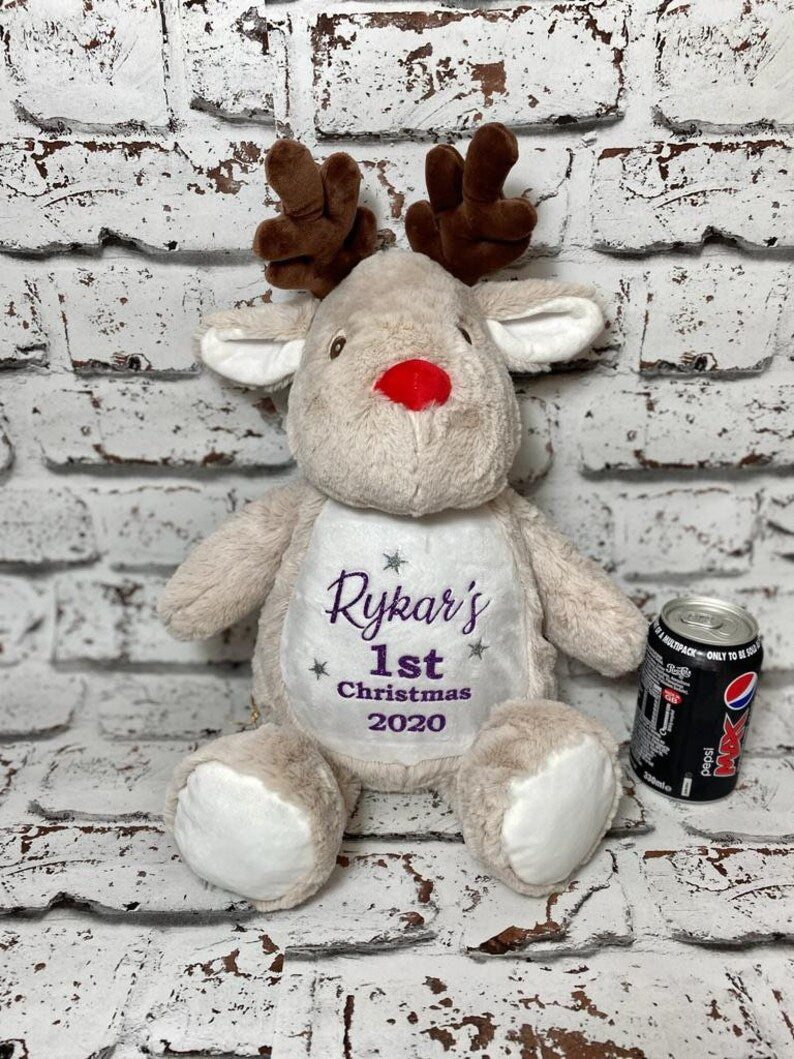 Personalised Reindeer Soft Toy - Childrens Reindeer plush - Christmas Reindeer Soft Toy - Christmas Toy - Personalised Christmas Toy