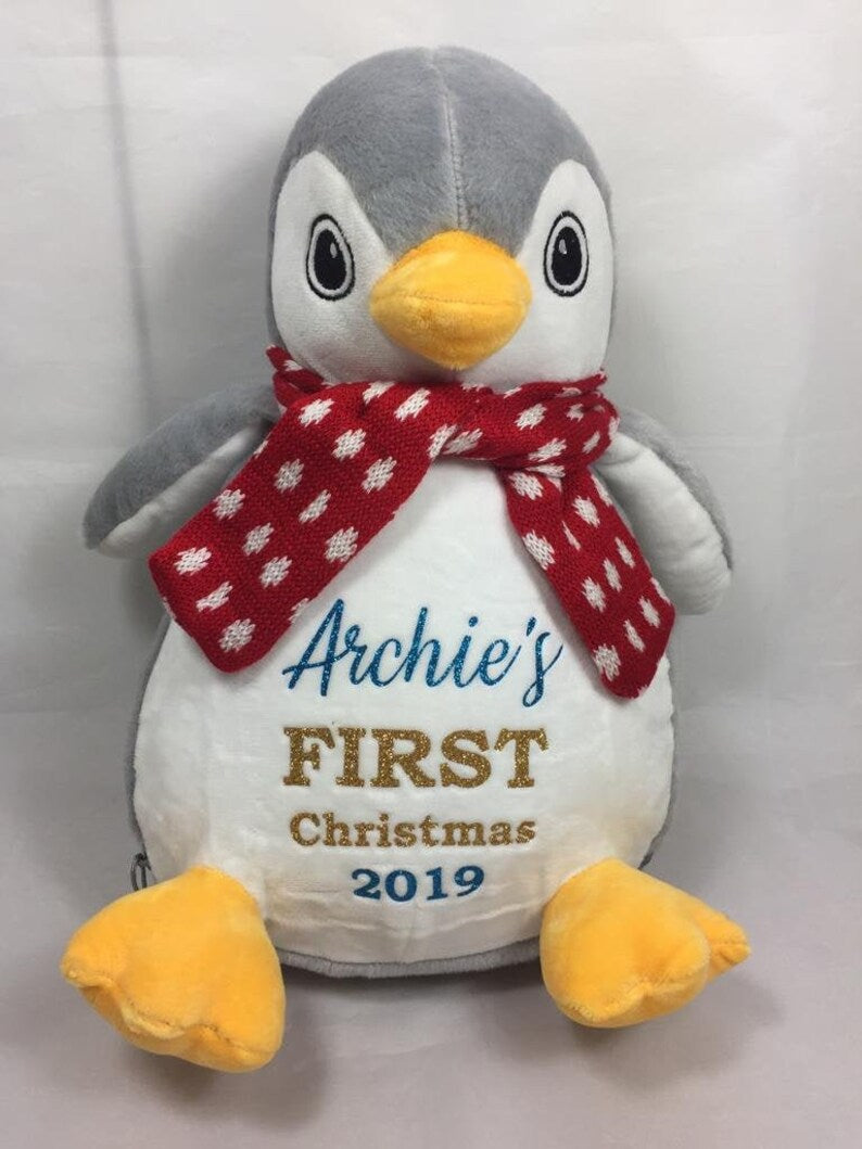 Personalised Penguin Soft Toy & Pyjama Storage - Christmas Pyjamas - Reindeer Plush - Christmas Penguin Soft Toy - Reindeer Teddy - Cute