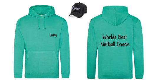 Personalised Netball Best Coach Hoodie & Cap - Netball Official - Umpire - Player -Netball Gift -Netty Gift - Team -Present - Sports Apparel