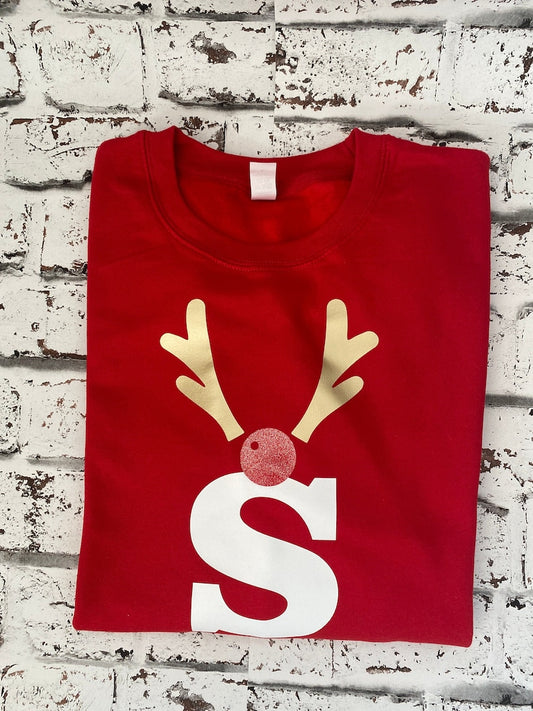 Personalised Adult Reindeer Initial Tee - Adult Tee - Personalised T-shirt - Matching - Christmas - Xmas -Reindeer - Personalised Christmas